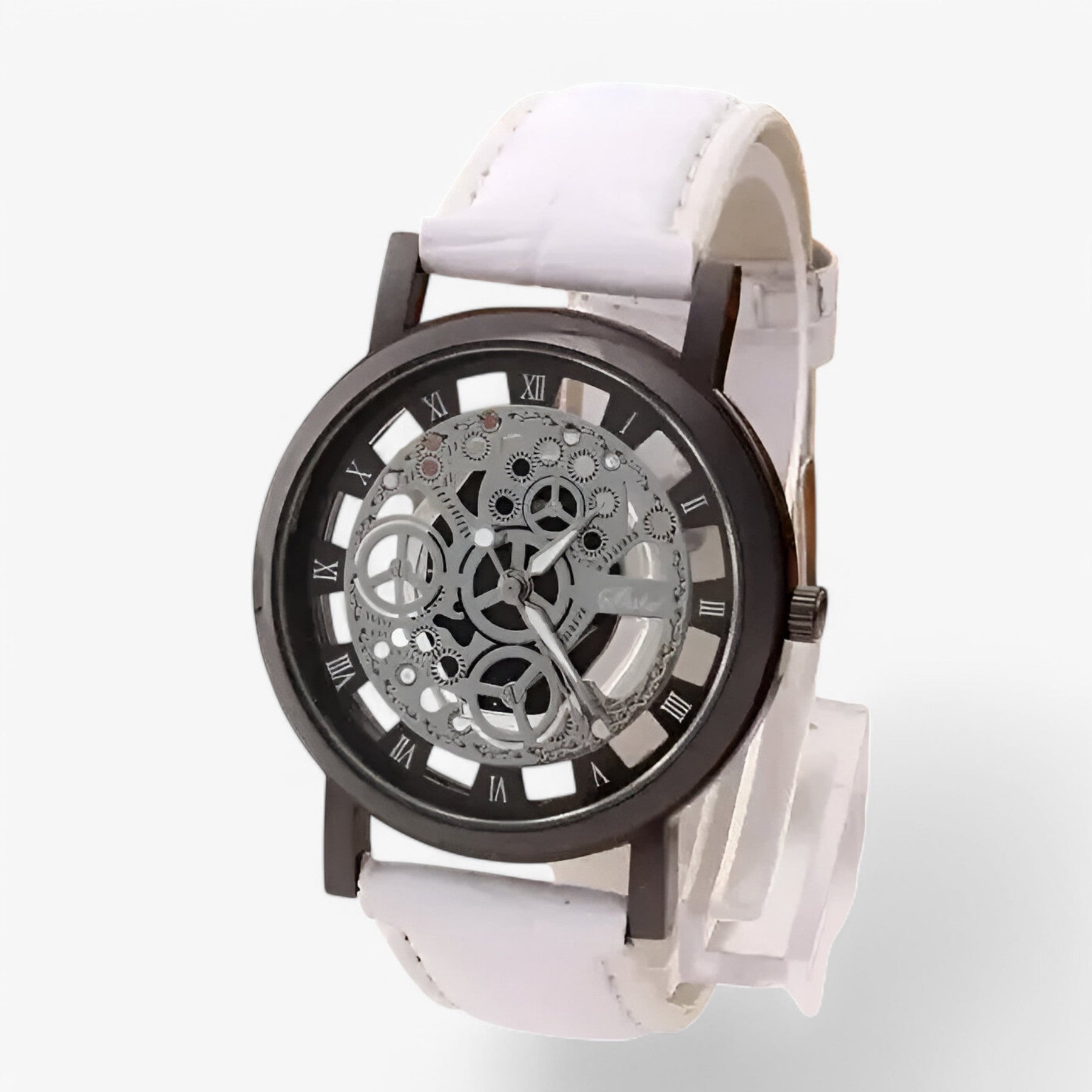 other : Kwarts Uurwerk met Leren Band en Romeins Wijzerplaat - Zilver Blauw in zwart wit van Pantino