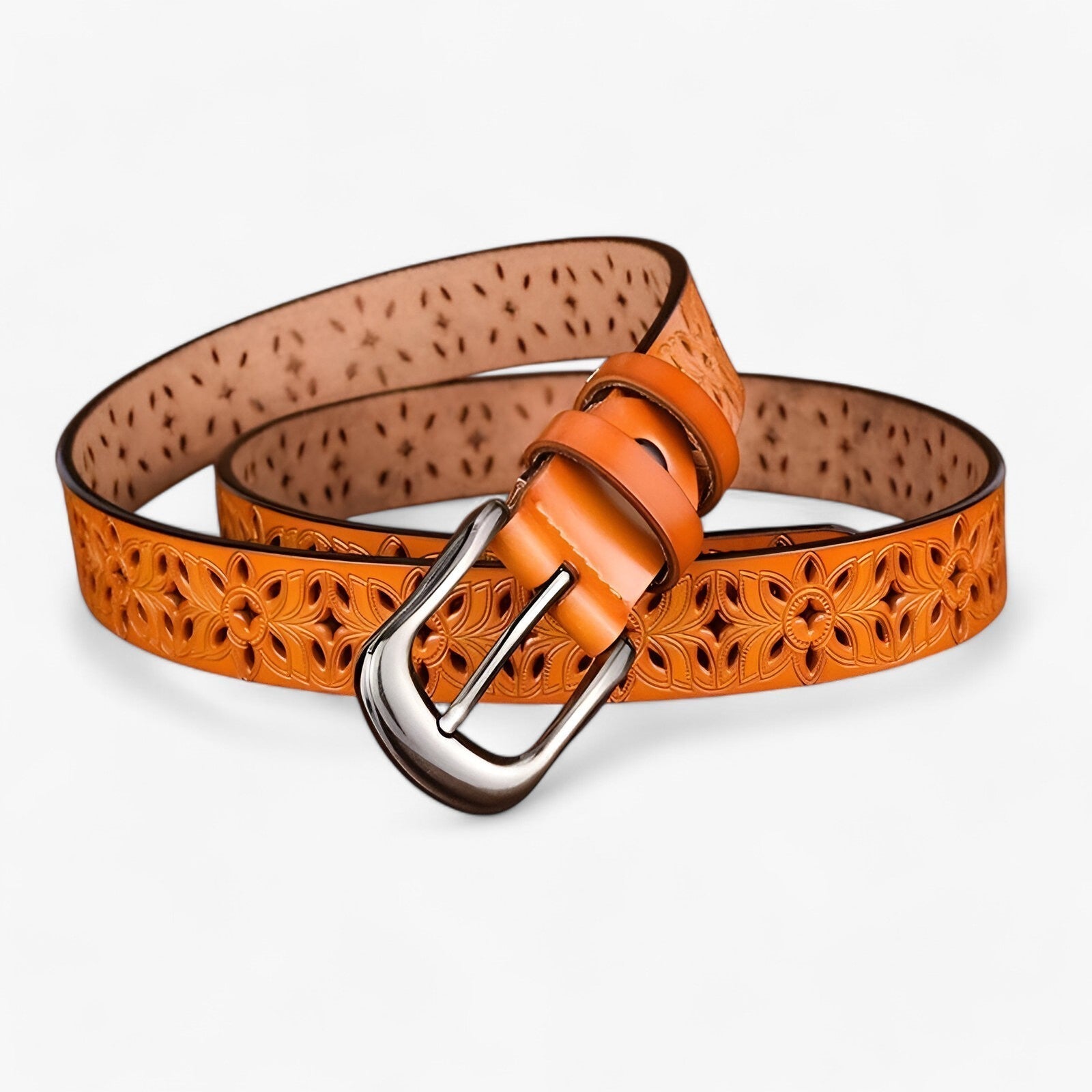 Belt : Leren Ceintuur - Elegant & Duurzaam in Leer - Wit in Kamelfarve 115CM van Pantino