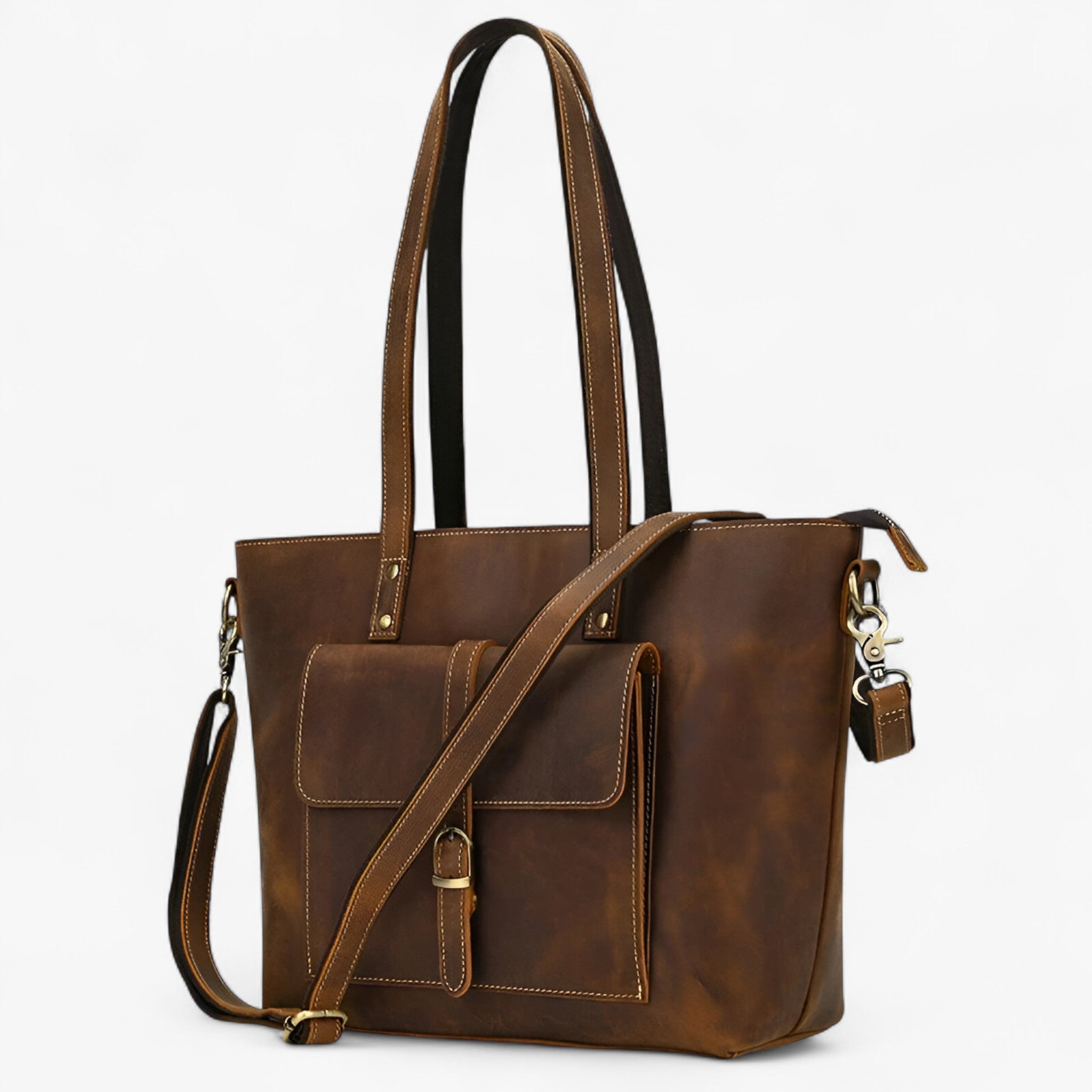 bags : Tote Bag Dames Donkerbruin - Elegante Echte Lederen Tas voor - Ruim & Lichtgewicht Ontwerp in Bruin 2 van Pantino