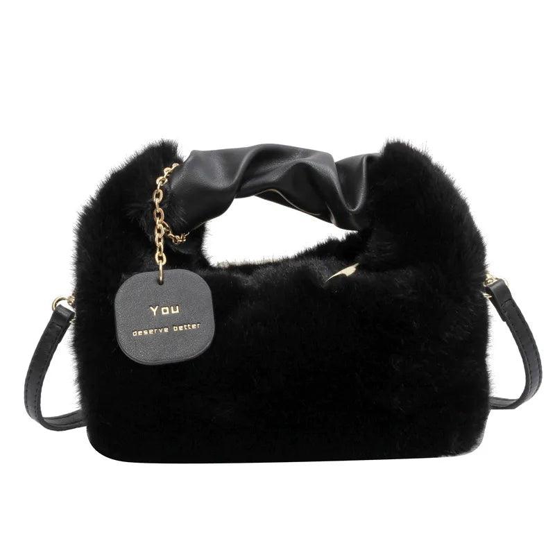 Tassen : Fluffy Crossbody Tas - Licht Bruin in Zwart van Pantino