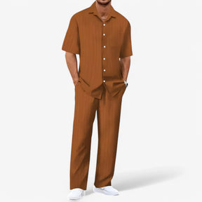 Outfit Sets : Heren Business Casual Set: Net Overhemd en Slim Fit Broek in Koffie Verpakking van 1 van Pantinoshop