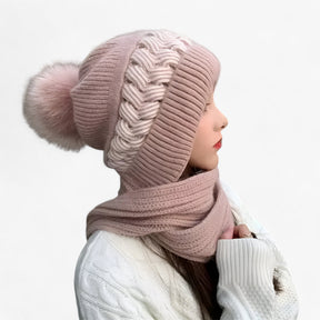 Beanie : Muts Zwart - In-Één Gebreide Wintermuts - Warm, Comfortabel en Winddicht in roze van Pantino