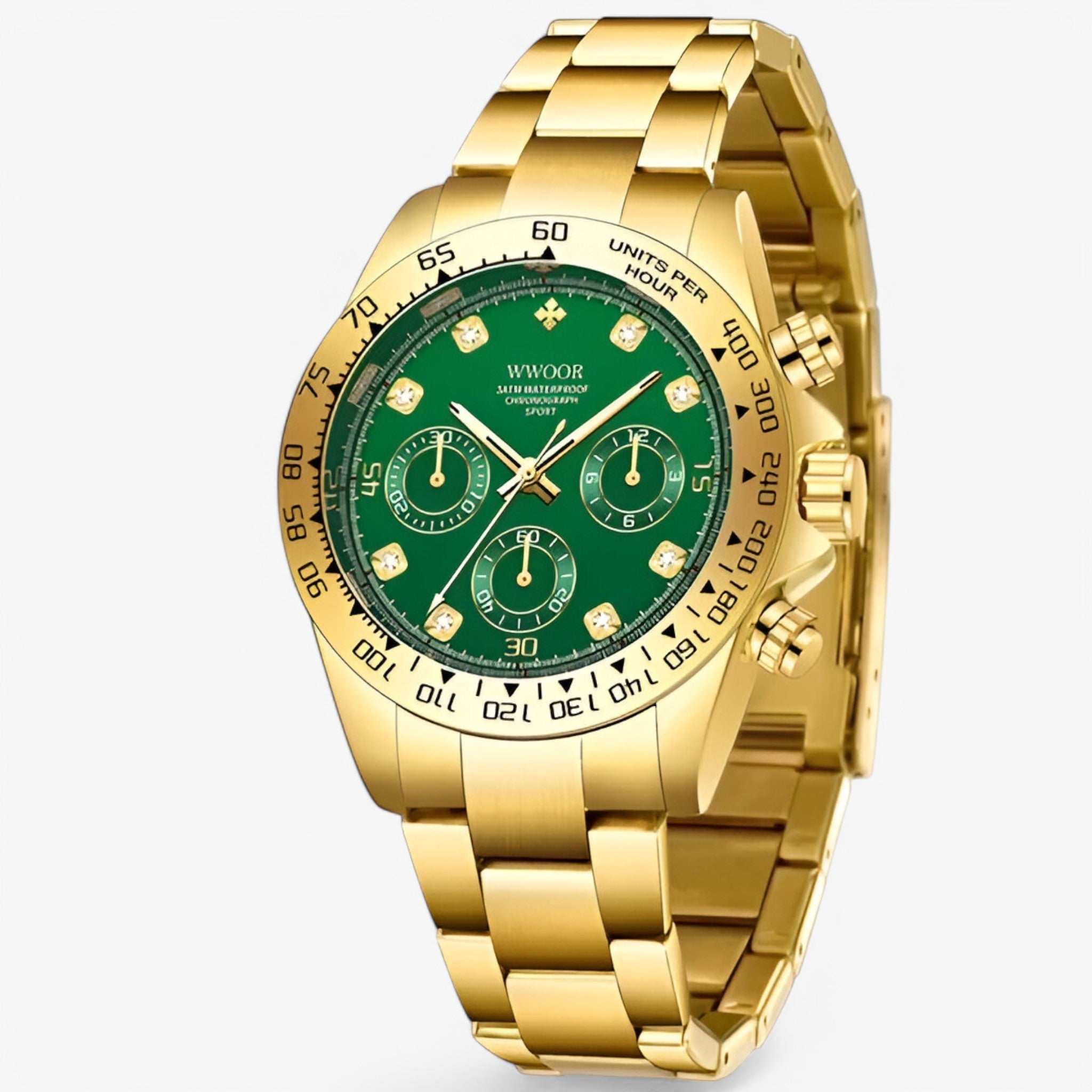 watches : Horloge Zwart Goud - Luxe Chronograafhorloge van Roestvrij Staal in Goud groen van Pantino