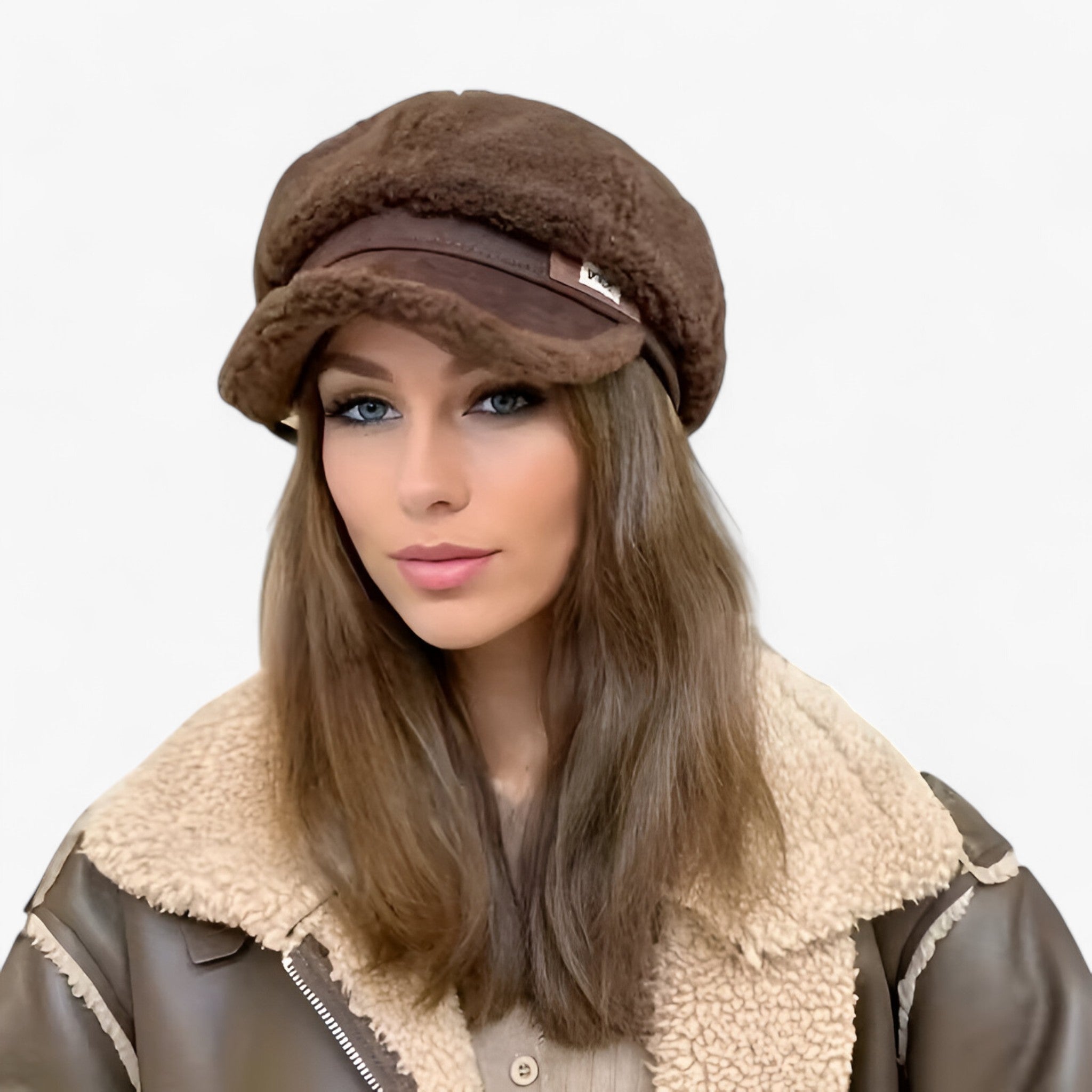 Hat : Hoed Zwart - Lamsvacht Octagonale - Elegante Retro Charme met Moderne Touch in Koffie van Pantino