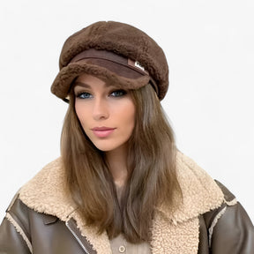 Hat : Hoed Zwart - Lamsvacht Octagonale - Elegante Retro Charme met Moderne Touch in Koffie van Pantino
