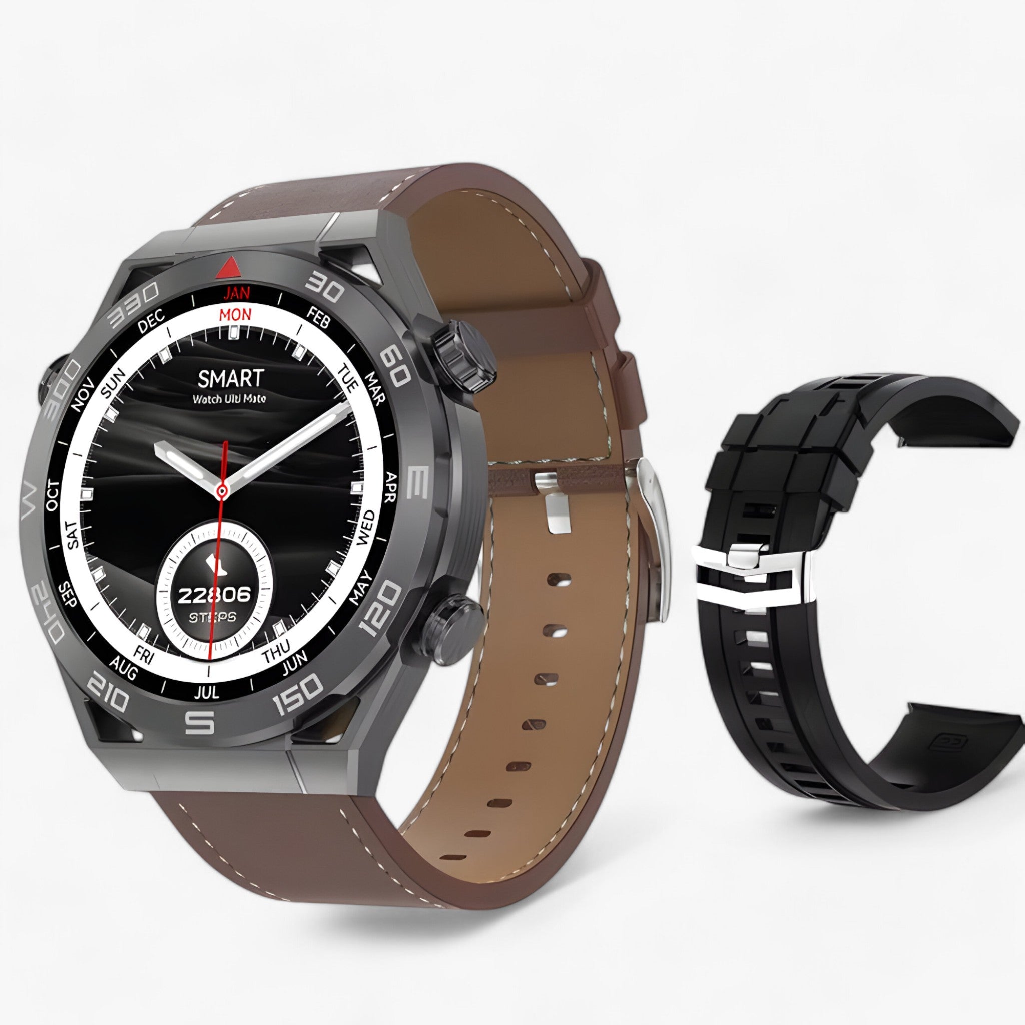 watches : Smartwatch Heren Zilveren Metaal - Dt Ultra Mate - GPS & Nfc voor met Bluetooth Oproepen & Ecg in Zwart leer van Pantino