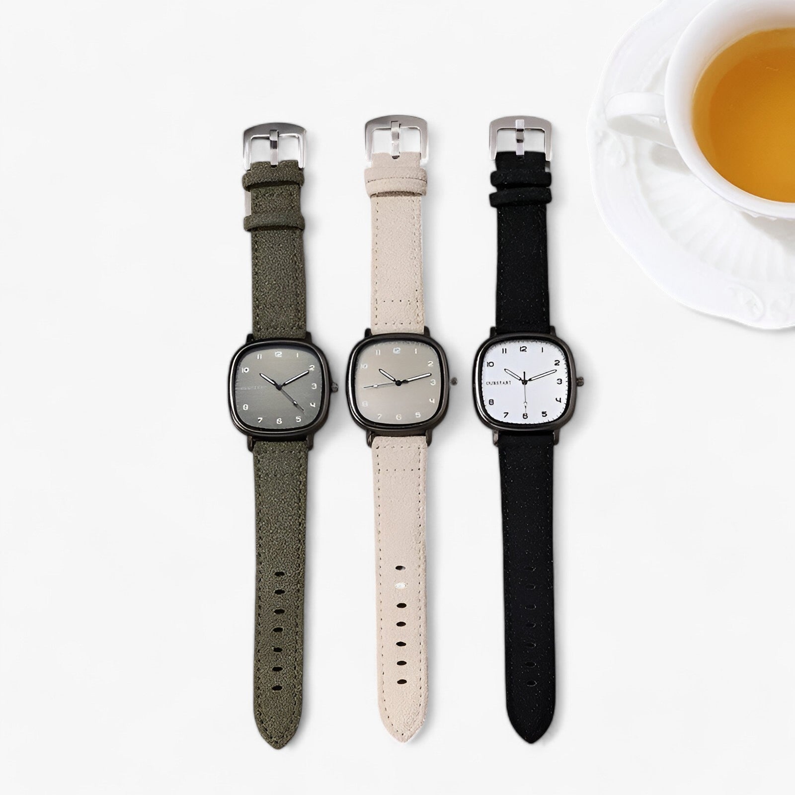 watches : Horloge Dames Groen - Vintage Firkanthøj - Elegante met Leren Band in van Pantino