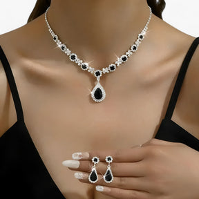 Jewelry Set : Oorbellen Dames Zilver - Trouwset 2 Delen - Druppelhanger en 2 in Zwart van Pantino