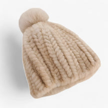 Hat : Hoed Zwart - Luxe Marterbont - Winterse Warmte & Elegantie in Beige Één maat van Pantino