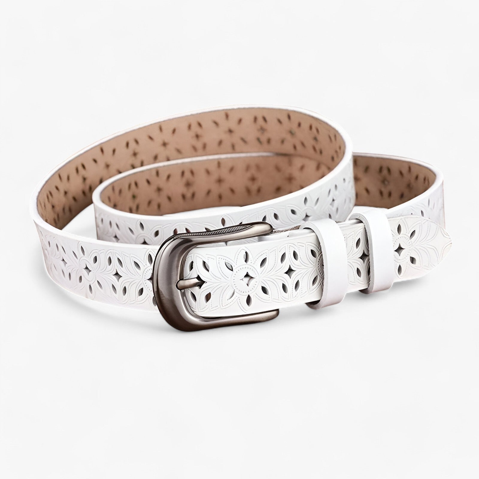 Belt : Leren Ceintuur - Elegant & Duurzaam in Leer - Wit in Wit 115CM van Pantino