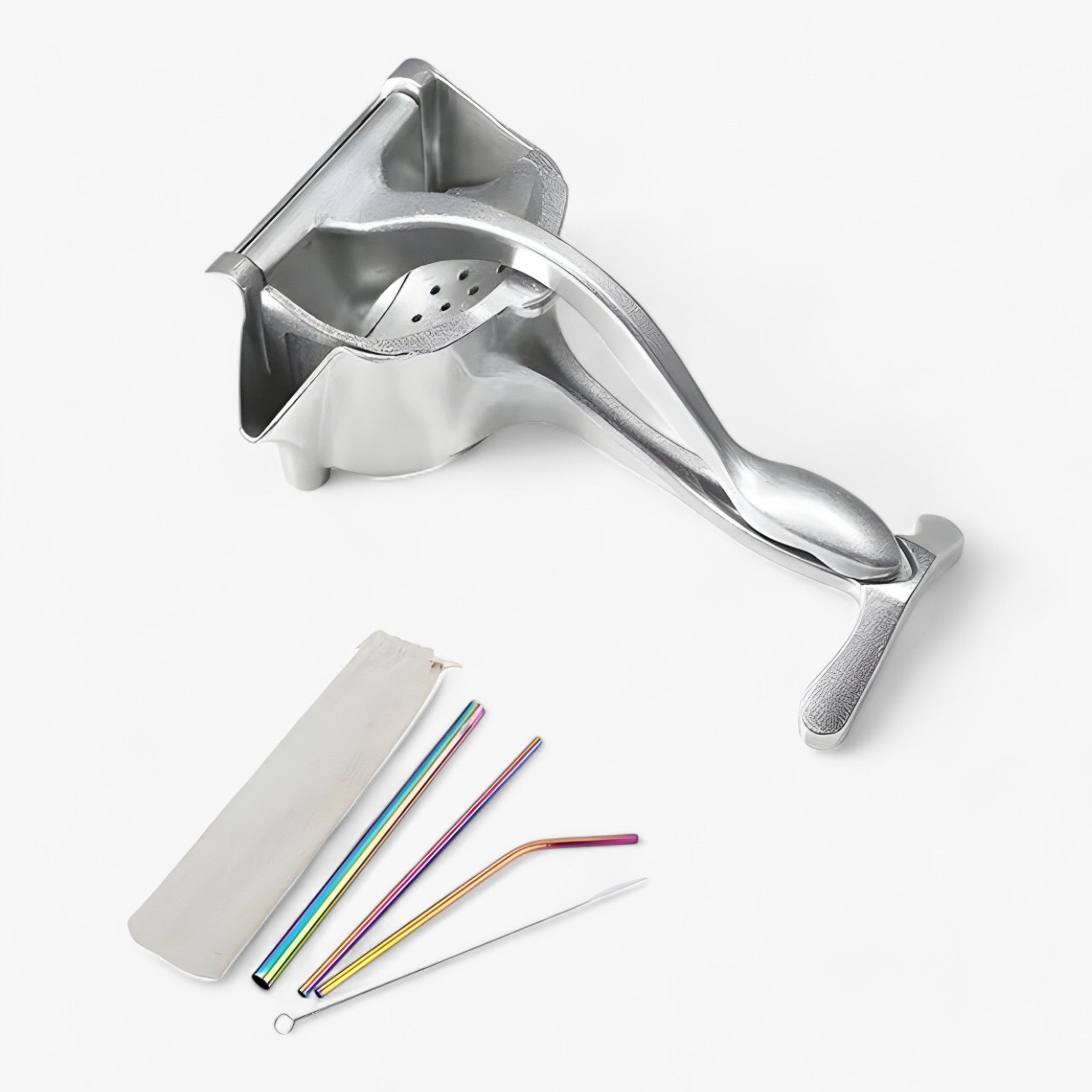home & garden : CitrusPro - Ensemble Perssysteem - Handpers van Aluminiumlegering voor Citrusvruchten & Granaatappels in Citruspers met doos en 3 rietjes en 1 borstel van Pantino