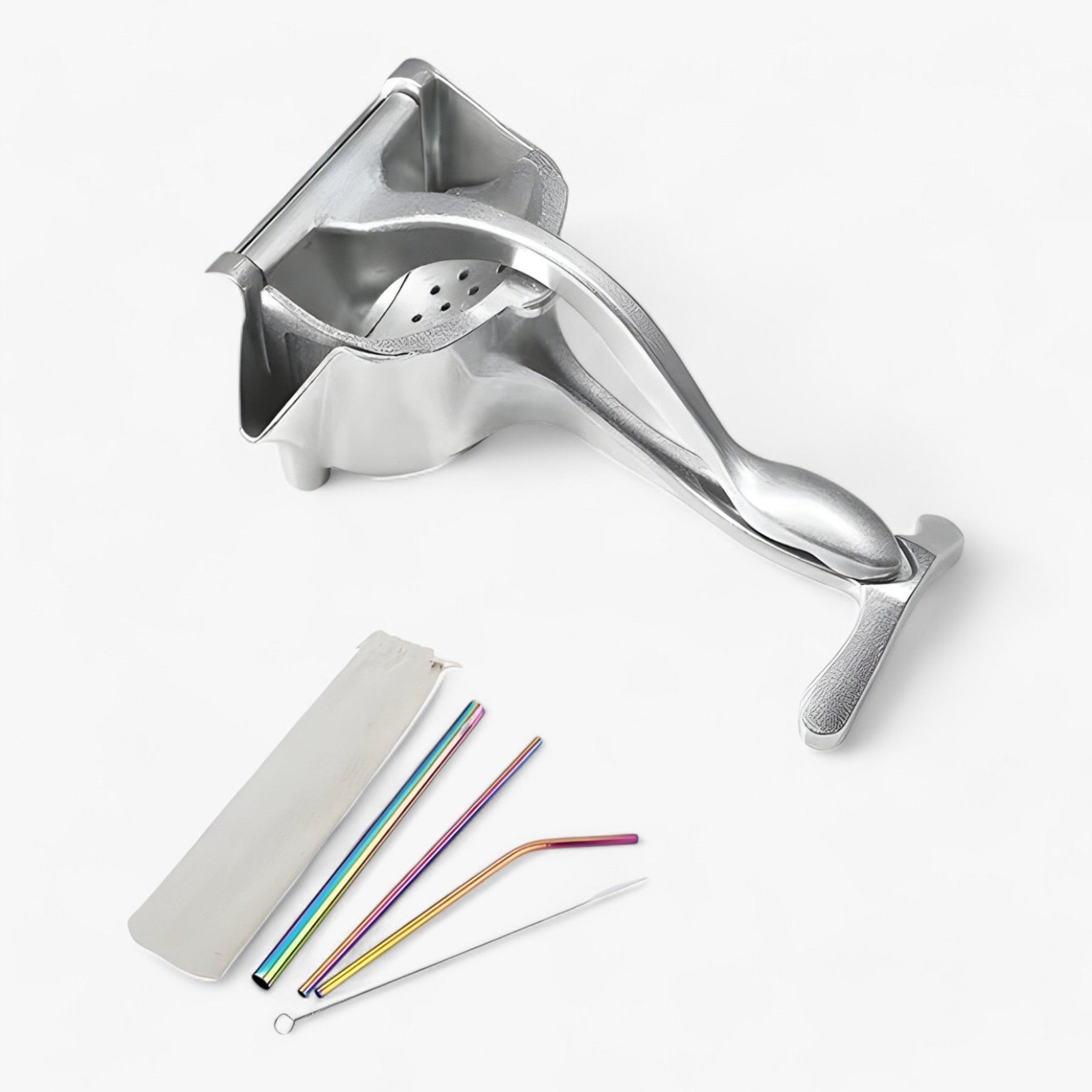home & garden : CitrusPro - Ensemble Perssysteem - Handpers van Aluminiumlegering voor Citrusvruchten & Granaatappels in Citruspers met doos en 3 rietjes en 1 borstel van Pantino