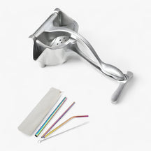 home & garden : CitrusPro - Ensemble Perssysteem - Handpers van Aluminiumlegering voor Citrusvruchten & Granaatappels in Citruspers met doos en 3 rietjes en 1 borstel van Pantino