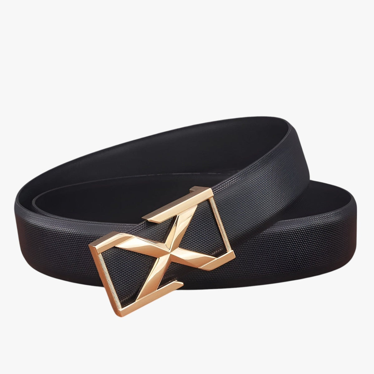 Belt : Herenriem met X-skull Gesp Luxe Casualstijl voor Jongeren - Witte Goud Gesp in Zwart Goud gesp van Pantino