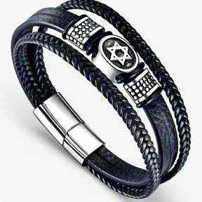 Bracelet : Stijlvol Meergaten Lederen Armband met Magneetsluiting - Zwart in Zwart van Pantino