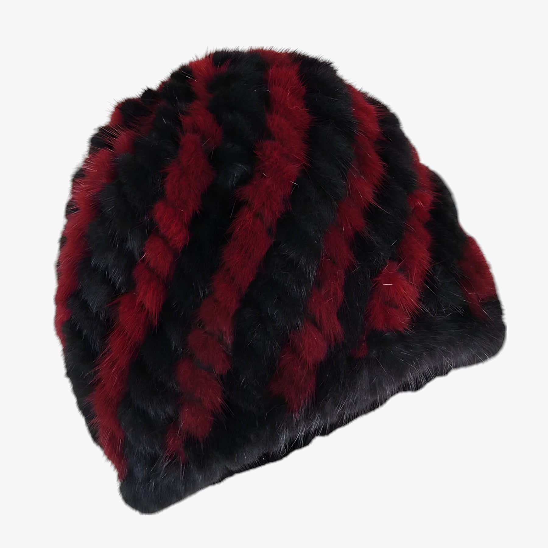 Hat : Muts Bruin Zwart - Luxe Mink Bont - Winterse Warmte & Elegantie in zwart wijnrood Goede elasticiteit van Pantino