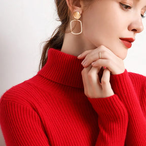 Sweater : Sweater Khaki - Helia Turtleneck with Cashmere in RED One Size (40-60kg) van Pantino