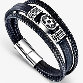 Bracelet : Stijlvol Meergaten Lederen Armband met Magneetsluiting - Zwart in van Pantino