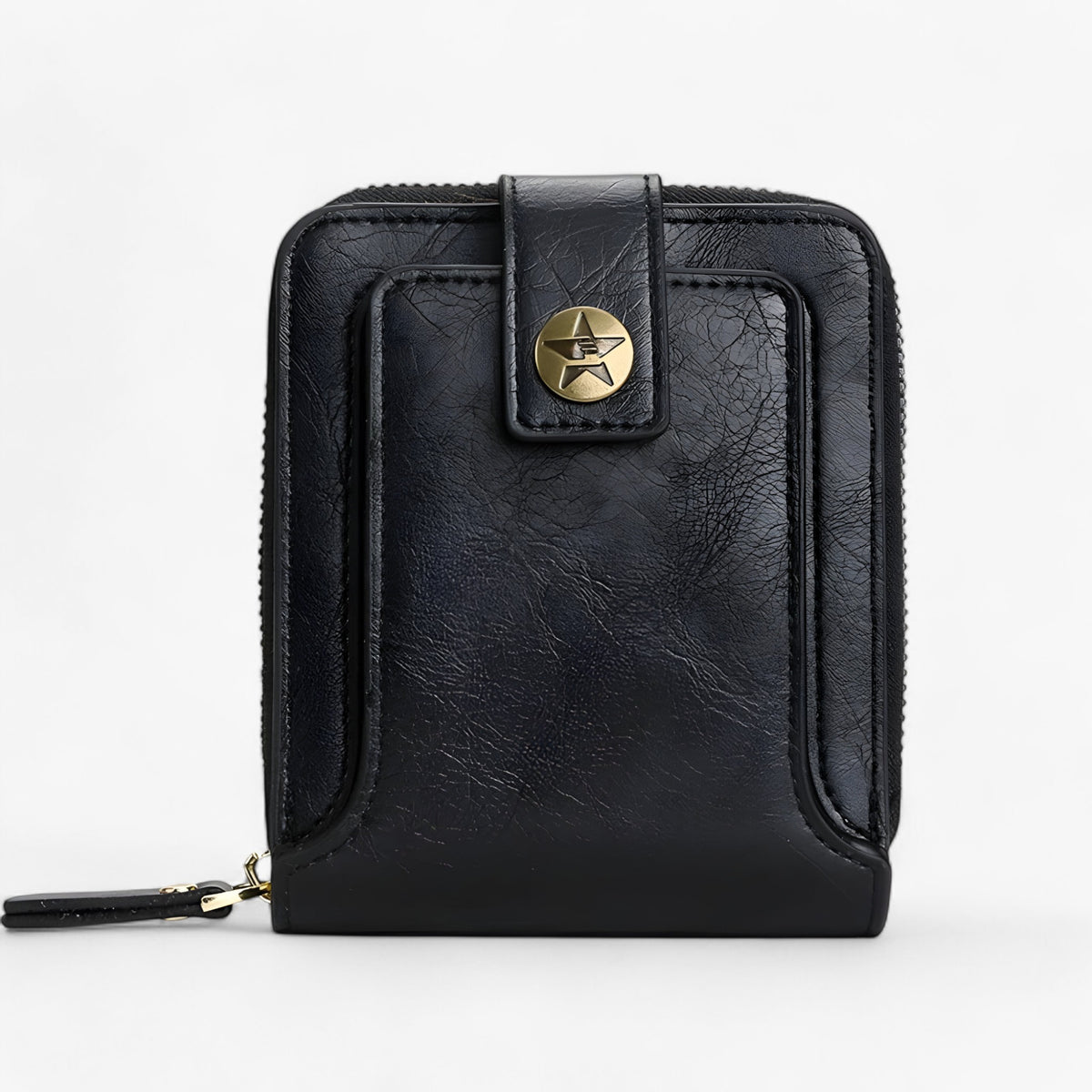 bags : Vintage Portemonnee - Duurzaam PU Leer - Zwart in Zwart van Pantino