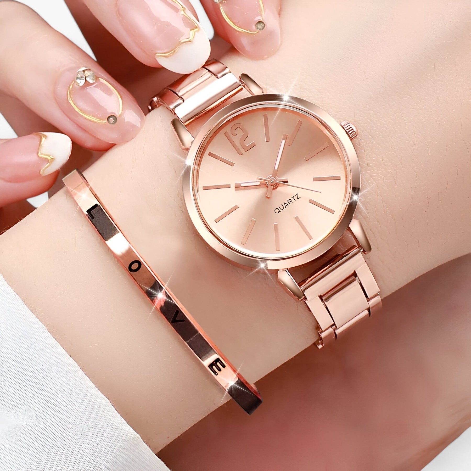 watches : Horloge Dames Roze - Elegant Dameshorloge Set - Stilet Roestvrij Staal & Armband in Roze van Pantino