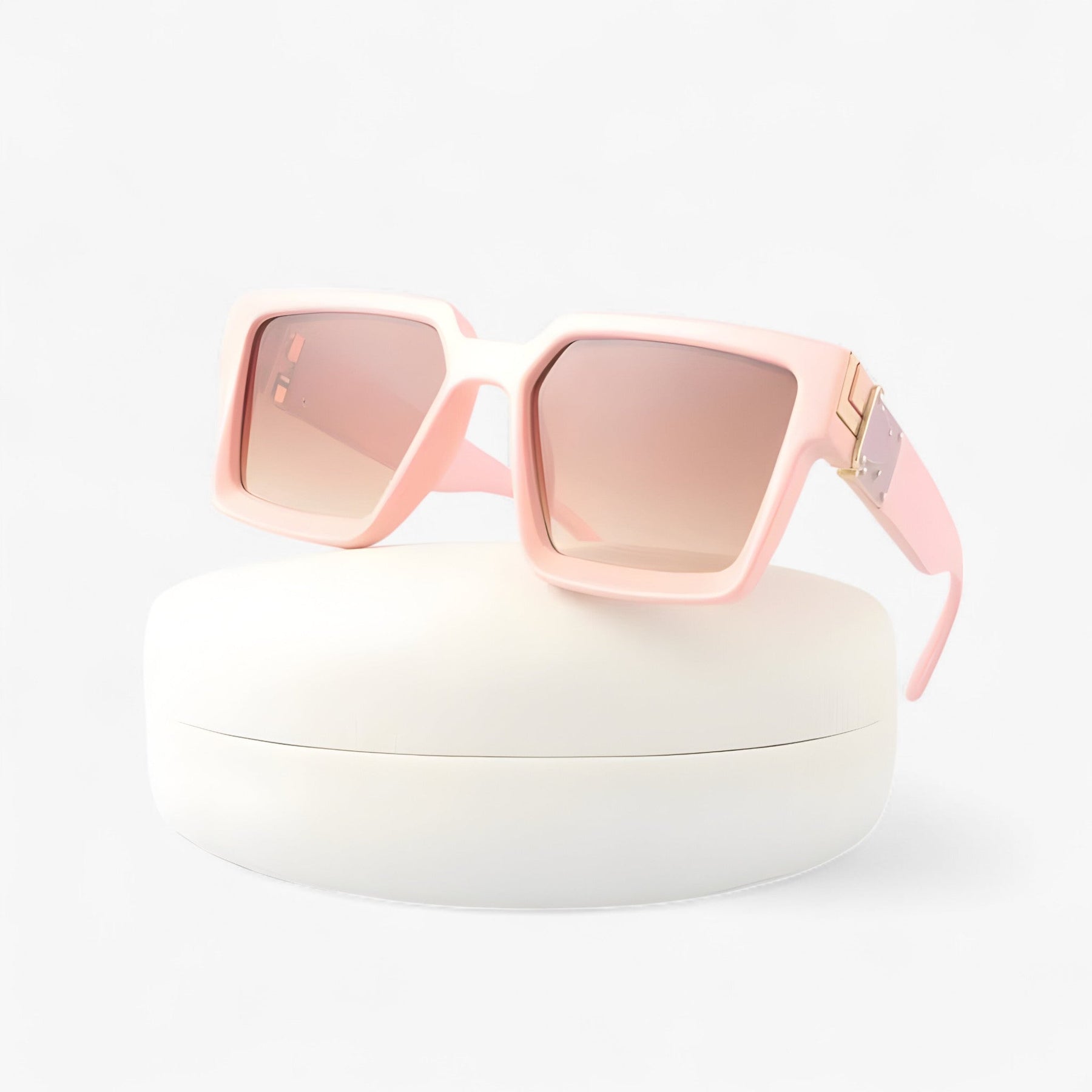 Sunglasses : Vintage Vierkante Zonnebril voor Heren - Wit Zilver in Roze thee geen doosje van Pantino