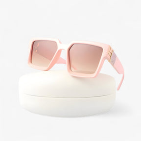 Sunglasses : Vintage Vierkante Zonnebril voor Heren - Wit Zilver in Roze thee geen doosje van Pantino