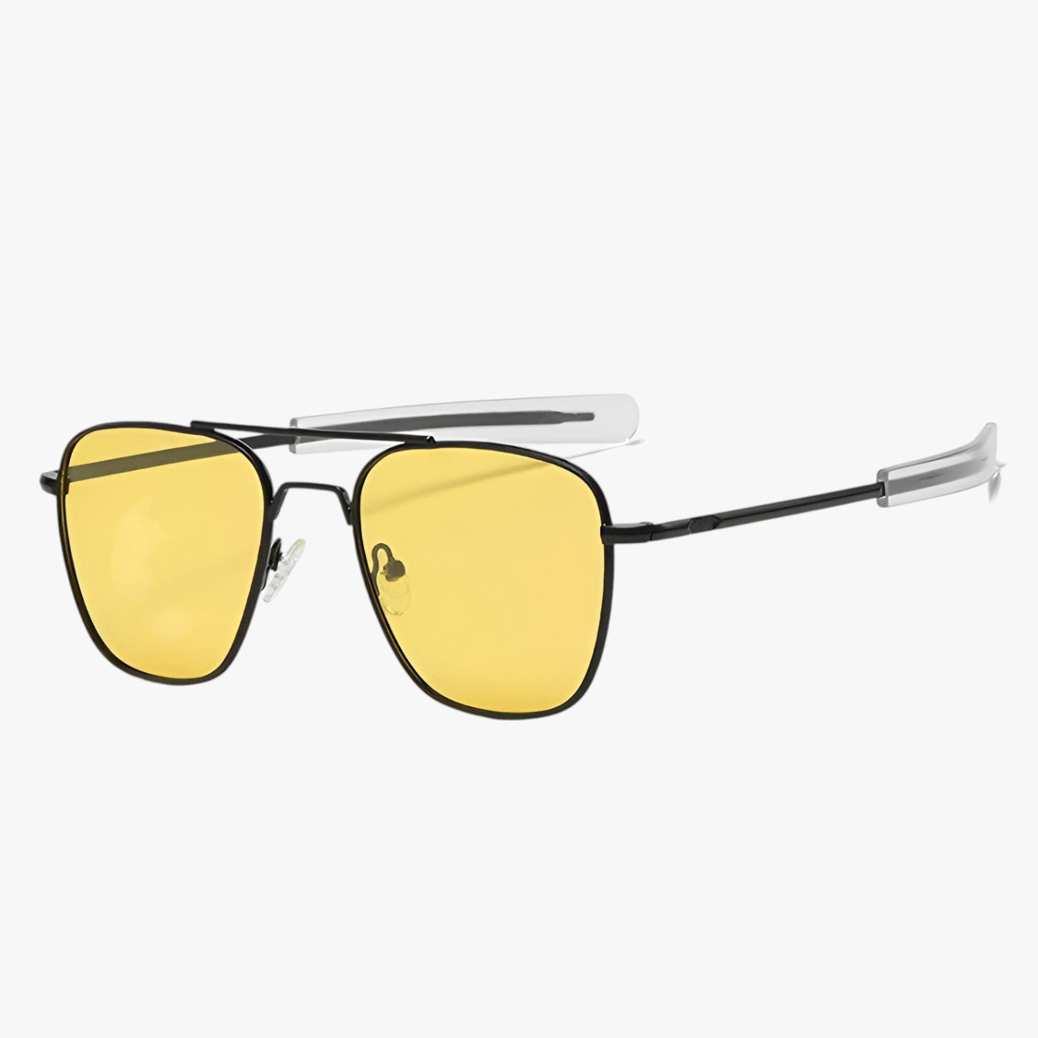 Sunglasses : Vintage Zonnebril van Licht Metaal - Zwart Wapen in Geel Zwart Gepolariseerd van Pantino