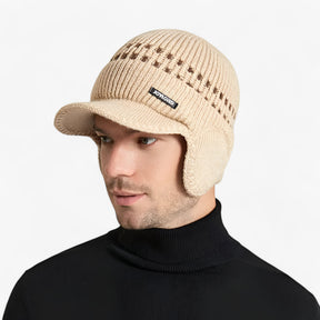 Beanie with Earflaps : Cap Zwart - Warme Stijl - Gebreide met Oorflappen in beige van Pantino