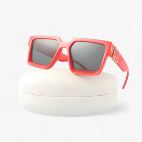 Sunglasses : Vintage Vierkante Zonnebril voor Heren - Wit Zilver in rood geen doosje van Pantino