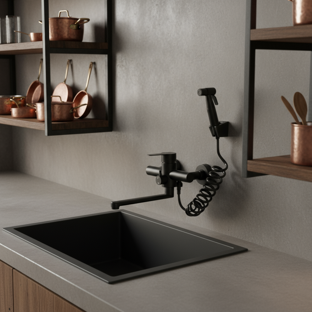 Robinet de cuisine : Rubinetto da Parete da Cucina Girevole 360° Doccetta Acciaio Inossidabile in van Pantino