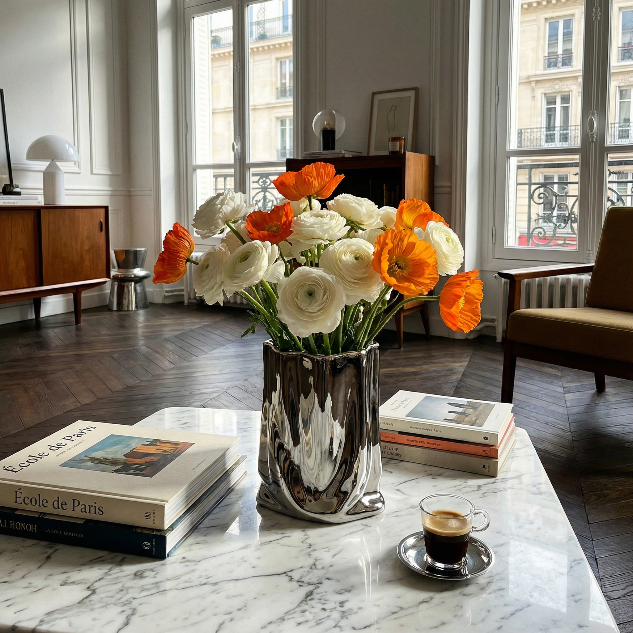 Vases : Zilverkleurige keramische decoratieve vaas Woonaccessoire in van Pantinoshop