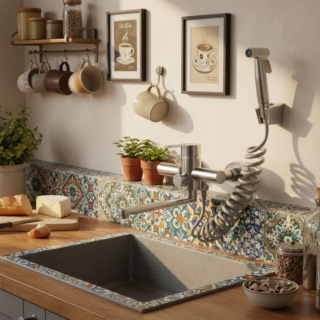 Robinet de cuisine : Rubinetto da Parete da Cucina Girevole 360° Doccetta Acciaio Inossidabile in van Pantino