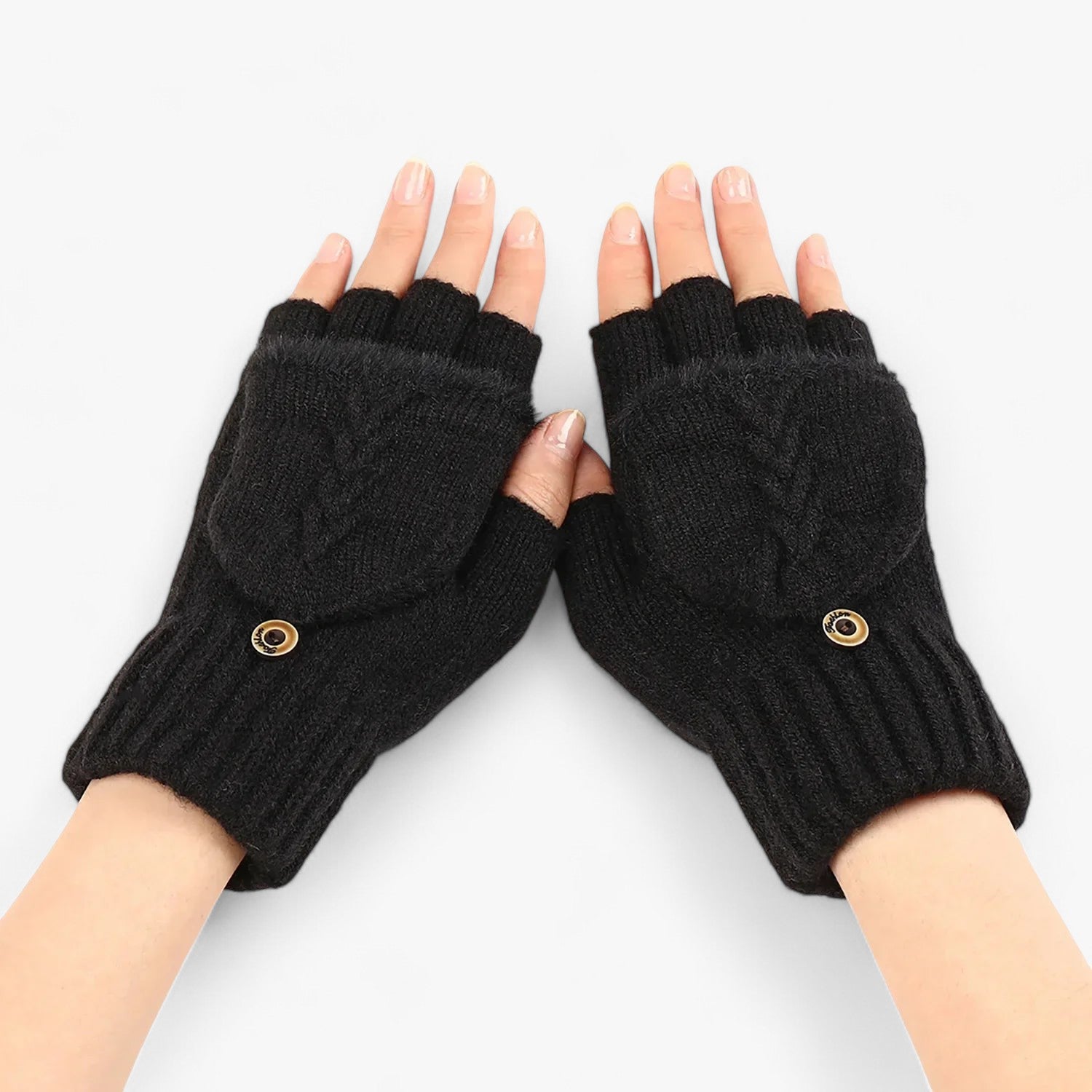 Gloves : Handschoenen Dames Donkerroze - Dikke Omgeslagen Gebreide voor - Voor Koud Weer in Zwart Één maat van Pantino