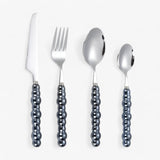 LuxeDine - Couverts en Acier Inoxydable avec Perles - Bleu Foncé - 4 pièces