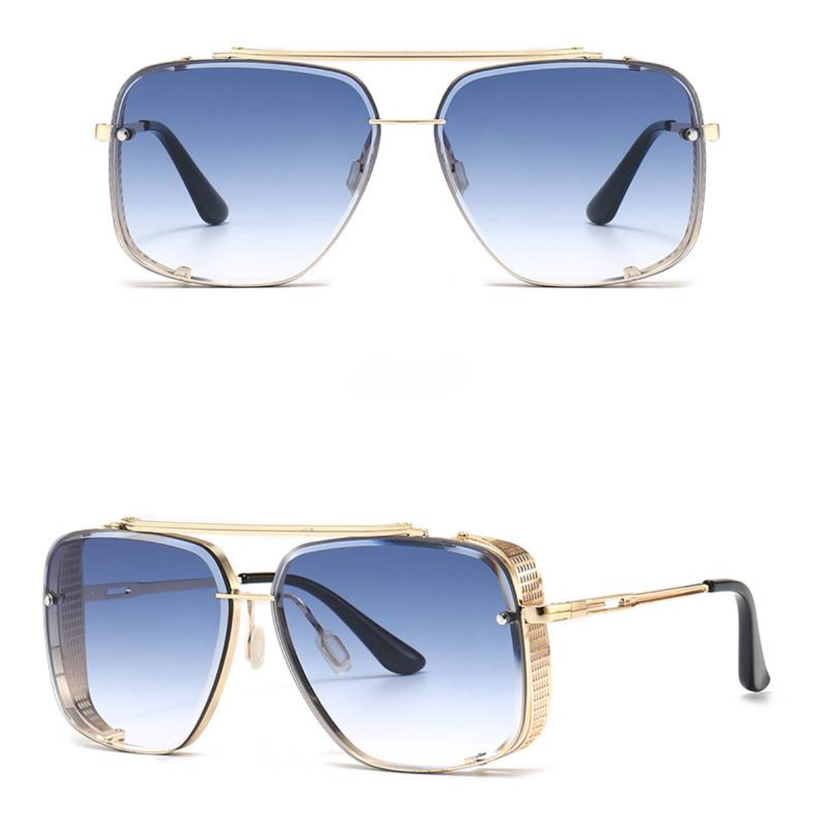 Eyeglasses : Leonard Buccino Zwarte Leren Heren Portemonnee - Compact & Stijlvol in Blauw Goud van Pantino