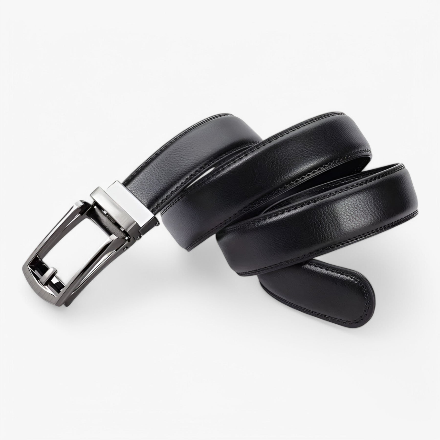 Belt : Ring Zwart - Leren Riem met Dubbele Laag en Elegante Legeringsgesp in van Pantino