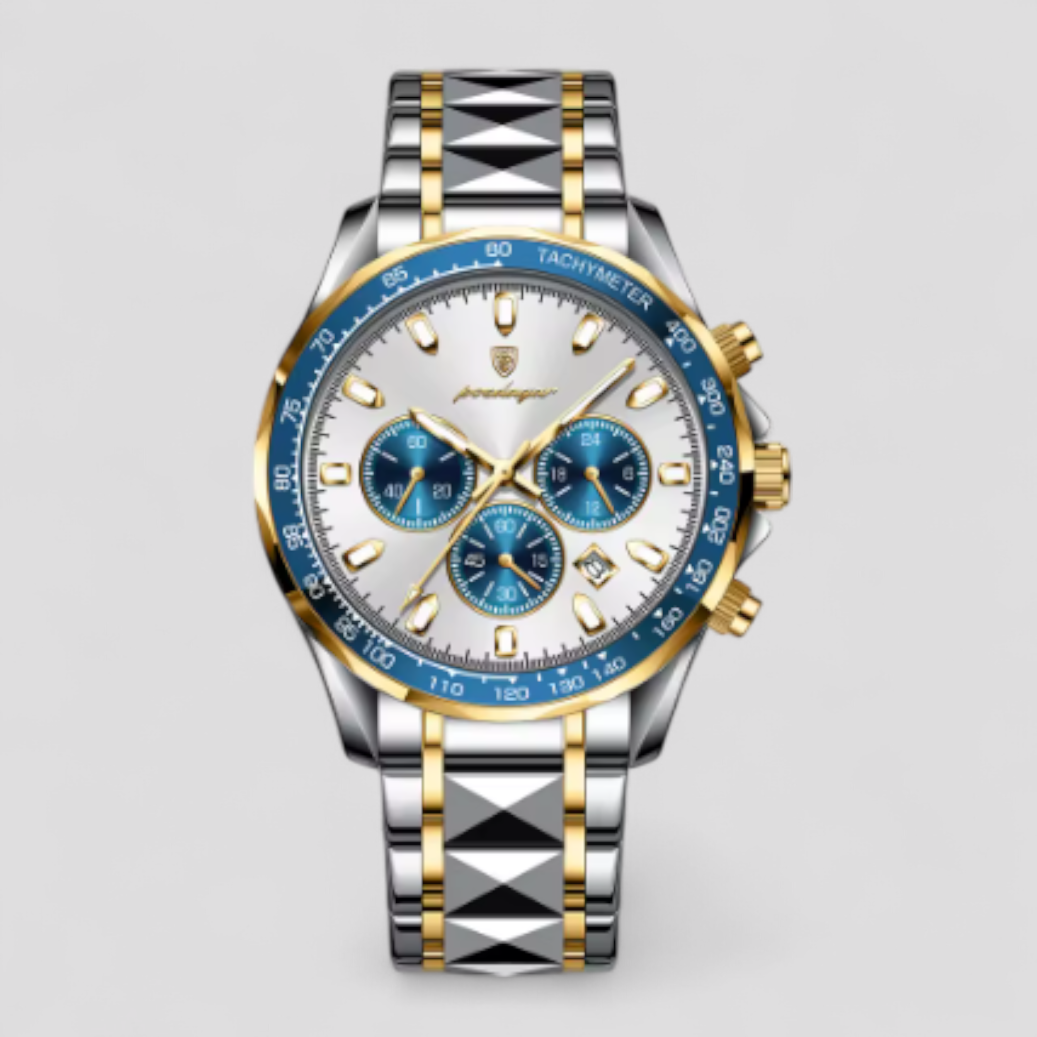Luxe Heren Chronograaf Horloge van Zilverkleurig Roestvrij Staal