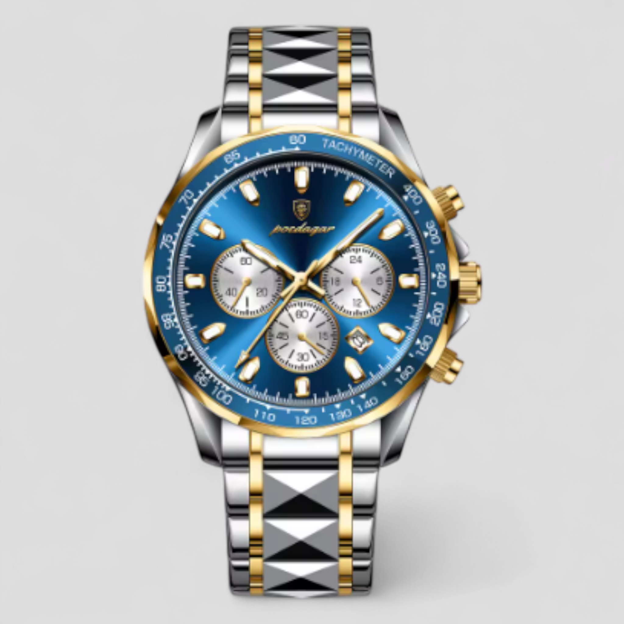 Luxe Heren Chronograaf Horloge van Zilverkleurig Roestvrij Staal