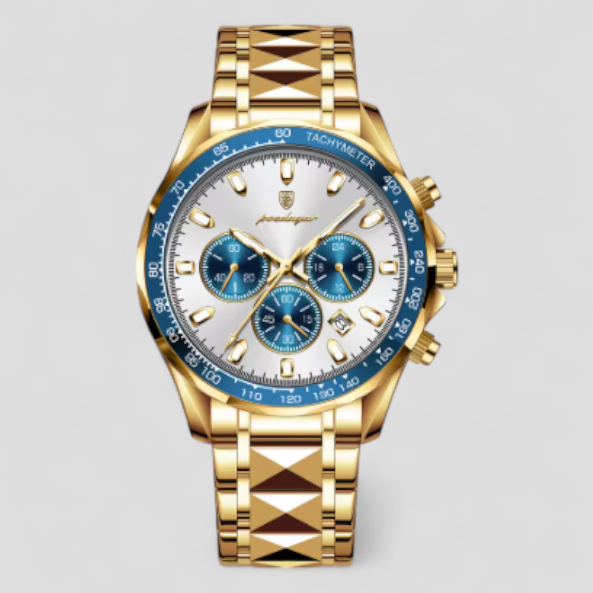 Luxe Heren Chronograaf Horloge van Zilverkleurig Roestvrij Staal