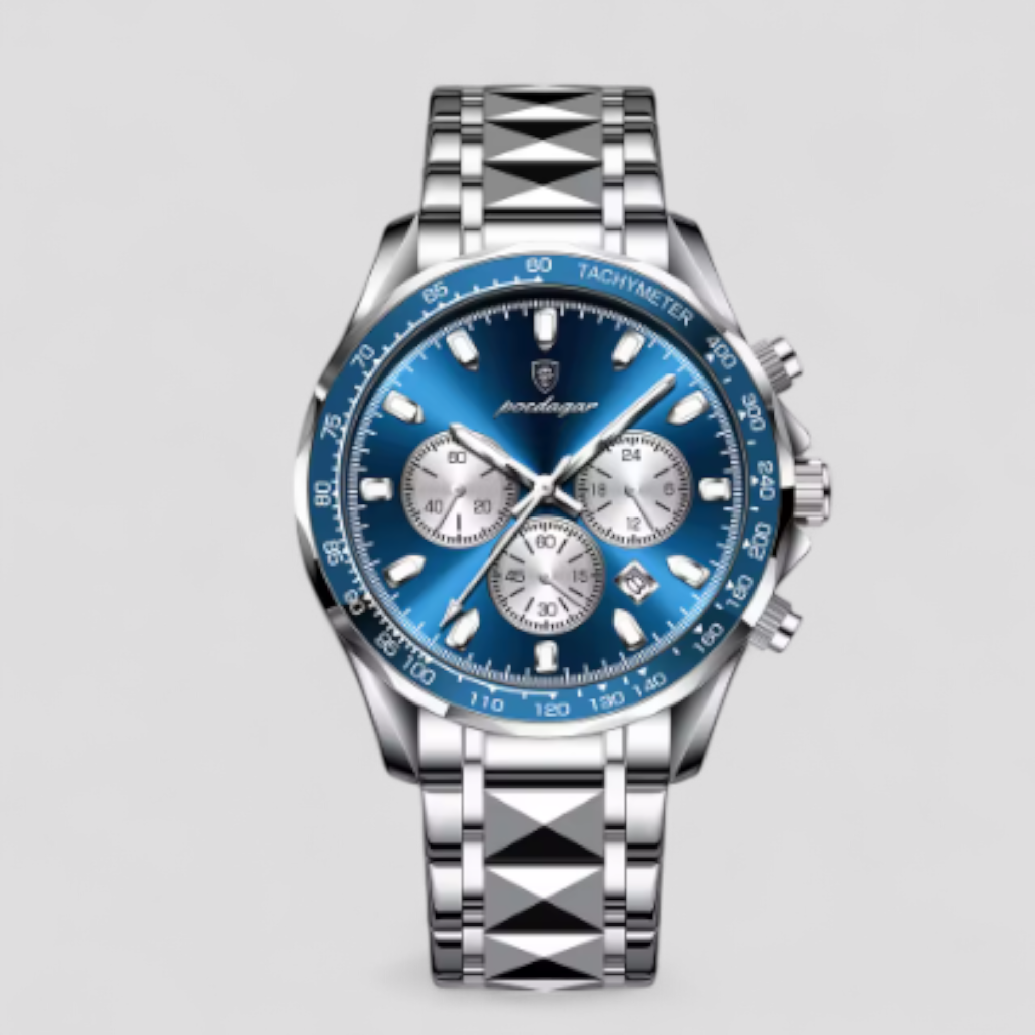 Luxe Heren Chronograaf Horloge van Zilverkleurig Roestvrij Staal