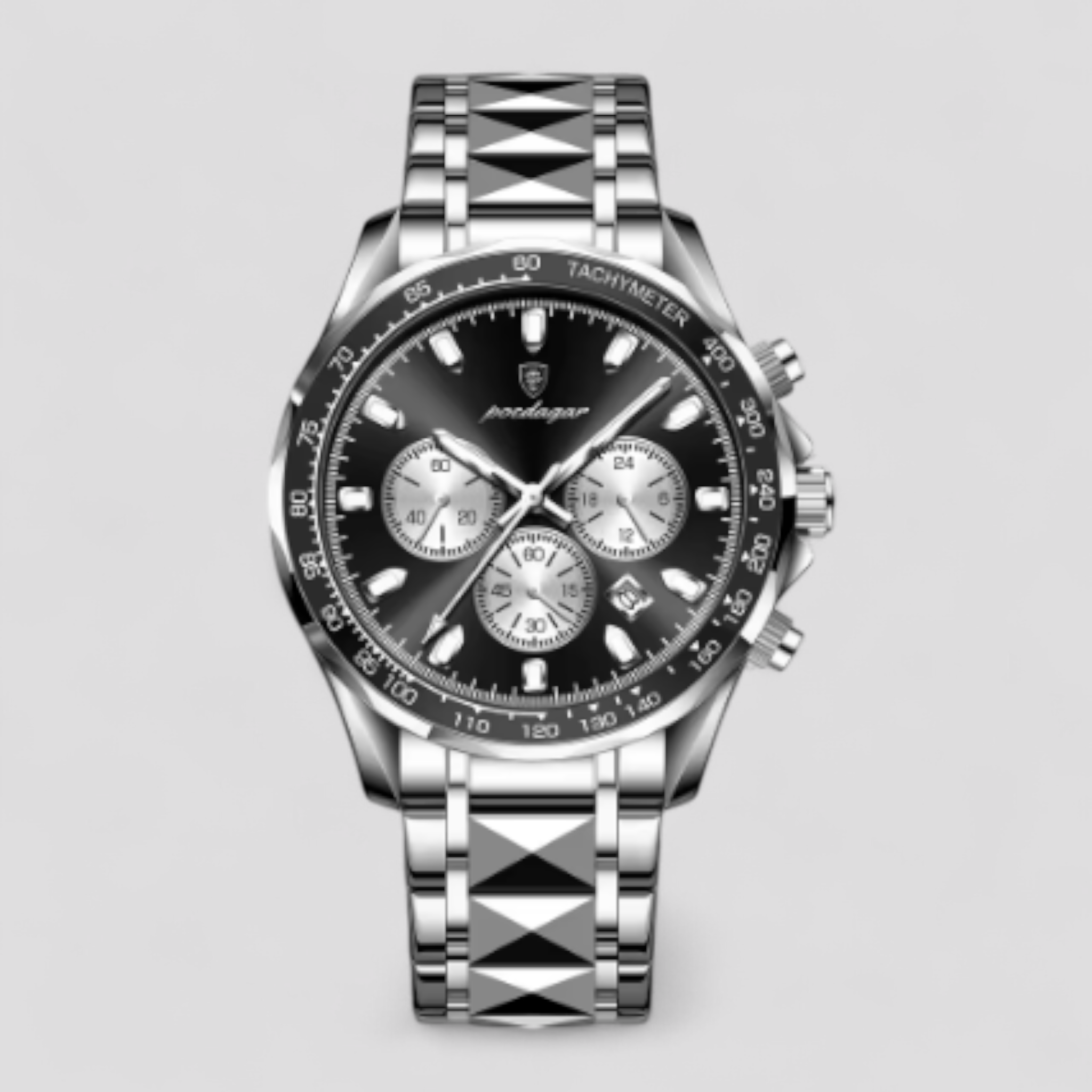 Luxe Heren Chronograaf Horloge van Zilverkleurig Roestvrij Staal