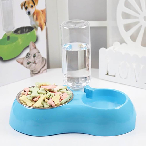 pets : 3-in-1 Voerbak Hond Kat - Duurzaam Praktisch Design - RVS in Blauw van Pantino
