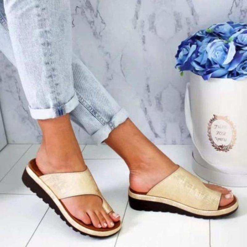 Sandals : Sandalen Dames Zwart - Orthopedische - Ideaal voor Dagelijks Comfort en Ergonomische Ondersteuning in Goud van Pantino