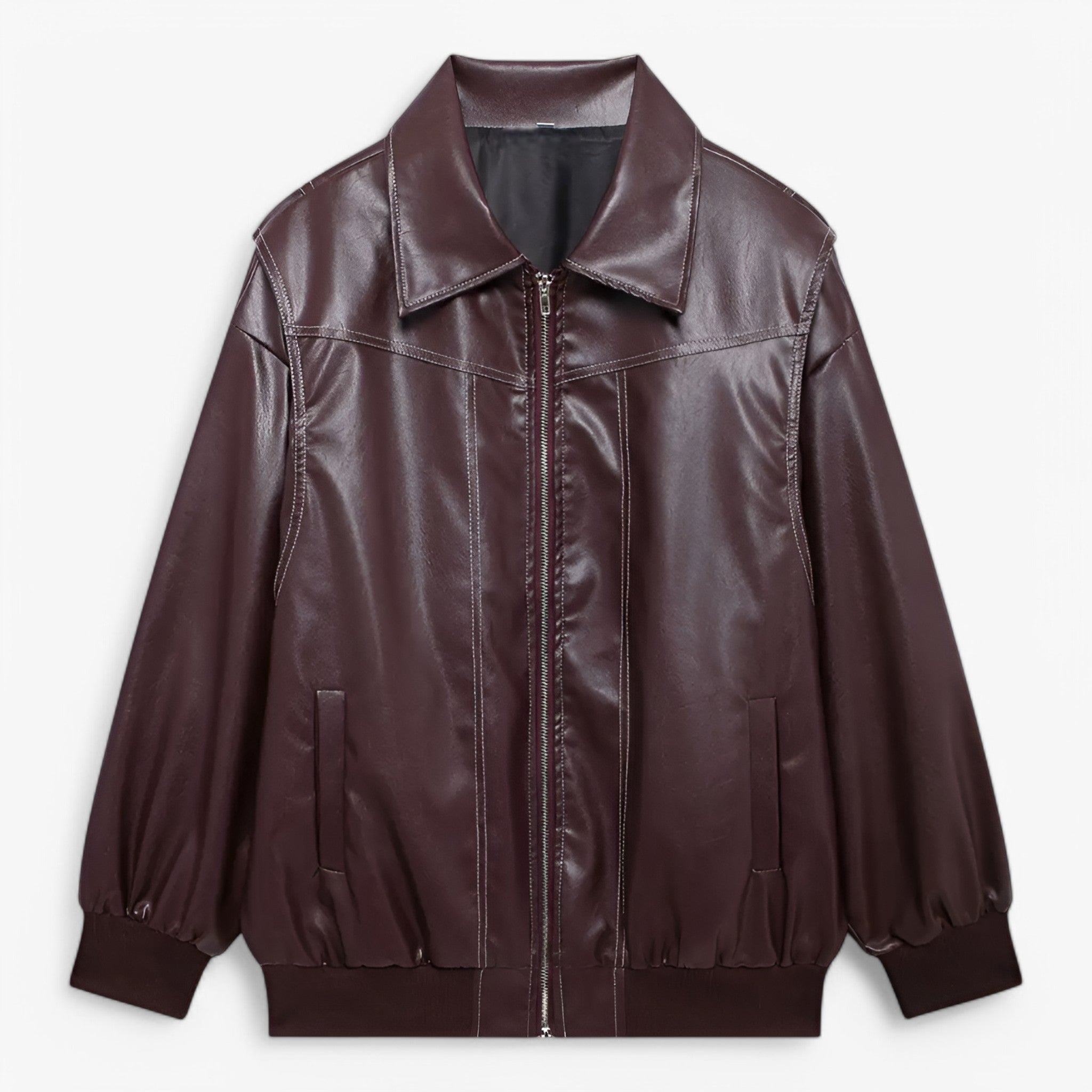 Jacket : Jas Dames Rood - Chic Imitatieleren in Bordeauxrode van Pantino