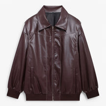 Jacket : Jas Dames Rood - Chic Imitatieleren in Bordeauxrode van Pantino