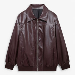 Jacket : Jas Dames Rood - Chic Imitatieleren in Bordeauxrode van Pantino