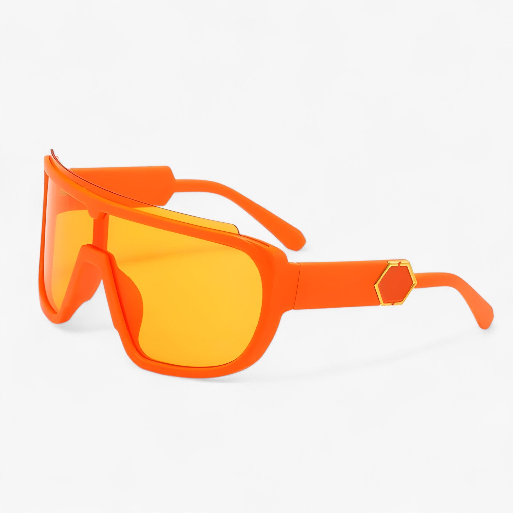 Sunglasses : Heren oversize monoblock wrap-around zonnebril in OranjeGeel van Pantinoshop