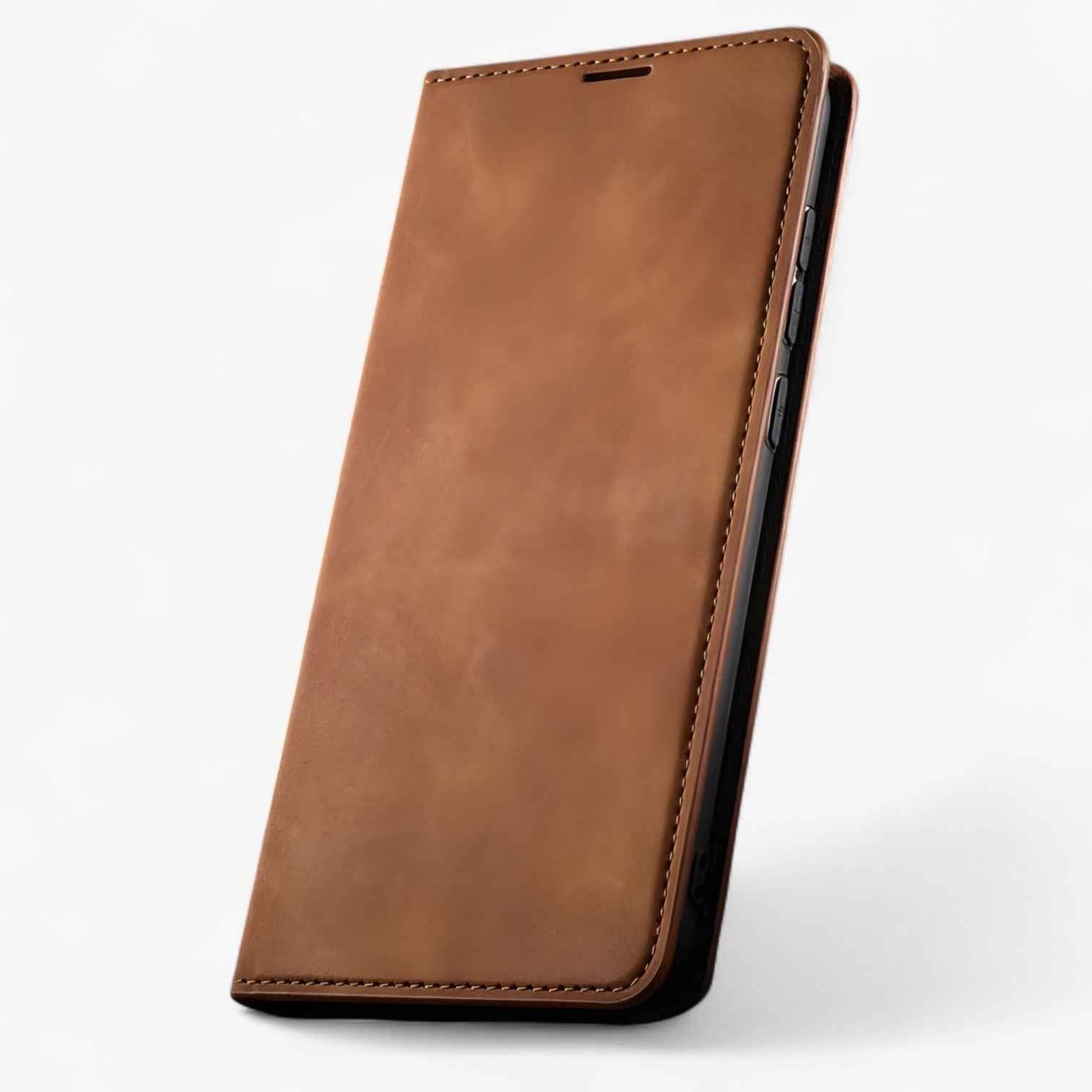 Phone Case : Magnetisch Leren Hoesje voor iPhone 15 Pro Max - Zwart met Pasjeshouder in Marron van Pantino