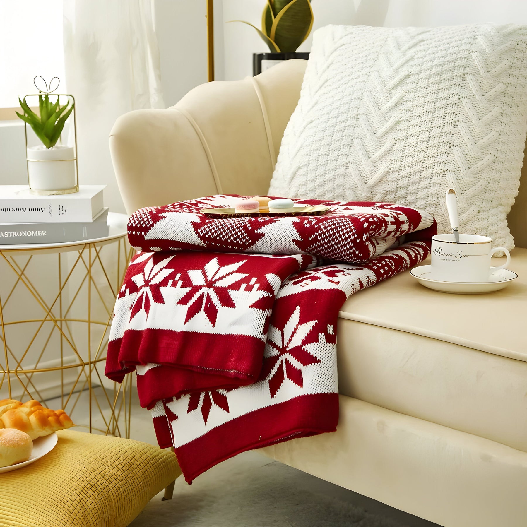 home & garden : Nordy Gebreide Deken met Scandinavische Kerststreep - Knusse Plaid voor Thuis en op Kantoor - Rood in van Pantino