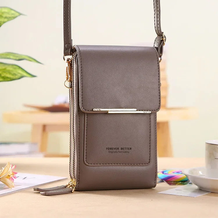 bags : Schoudertas met Touchscreen Venster Bruin - Tech Smart Tas - Nylon in Grijs Bruin van Pantino